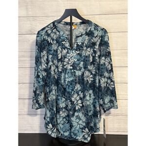 Women's Ruby Road Asymmetrical Floral Top w/ Beaded Neckline – Size 1X – NWT